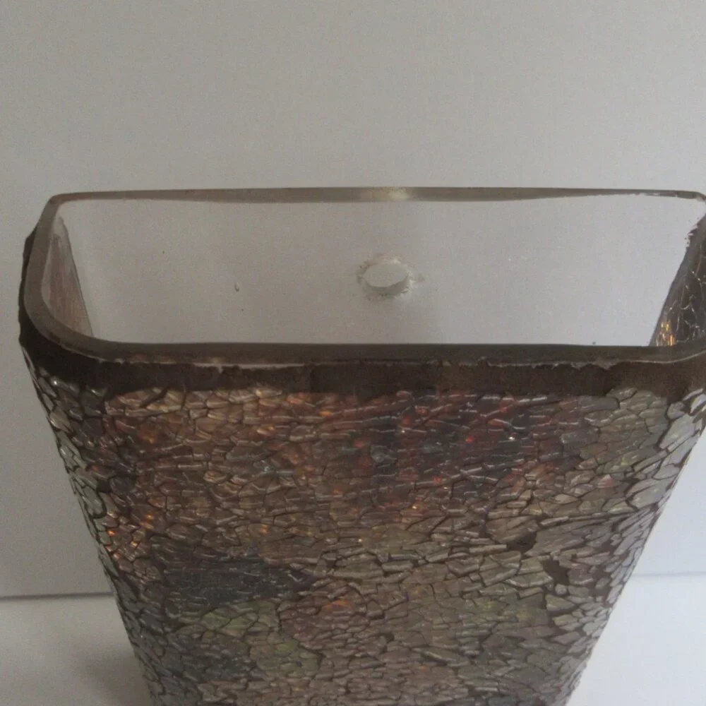 Wall Pocket Vase Amber/Gold Brown Crackle Mosaic Glass 8